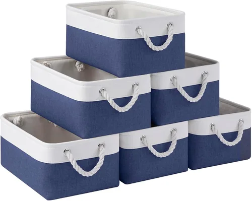Miniatura 131 de Cestas de almacenamiento para estantes de 11.8 x 7.9 x 5.2 pulgadas, contenedores de almacenamiento plegables de tela con asas, organizador