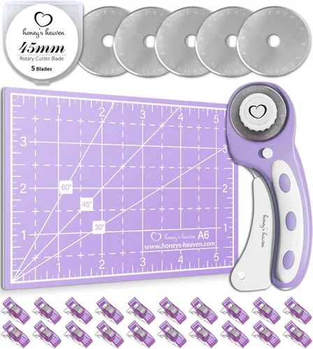 Miniatura 15 de Juego de cortador giratorio - Kit de acolchado incl. Cortador de tela de 45 mm, 5 cuchillas de repuesto - Ideal para manualidades, costura, parcheo