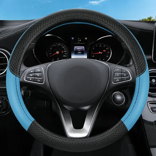 Miniatura 9 de Funda universal para volante de automóvil con masaje 3D, 14.5-15 pulgadas, fundas de cuero de fibra de carbono negras, transpirables