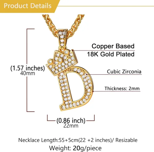 Miniatura 5 de U7 Collar con inicial de la A a la Z, dije de letra helada con cadena de 22 a 24 pulgadas, para hombres y mujeres, con nombre del alfabeto de hip
