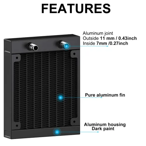Miniatura 2 de Clyxgs Radiador de refrigeración por agua, radiador intercambiador de calor de aluminio de 12 tubos con tubo para PC CPU, computadora, sistema