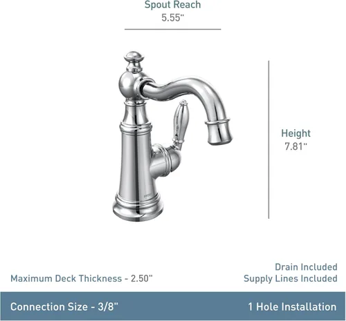 Miniatura 2 de Moen S42107BL Weymouth - Grifo de lavabo de baño tradicional con un solo orificio con montaje de drenaje, negro mate Mate negro