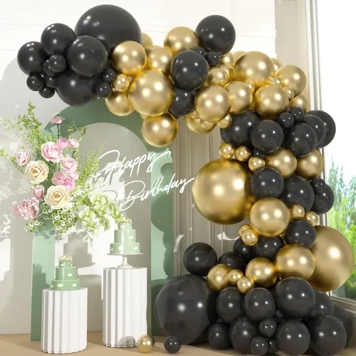 110 globos negros y dorados, globos metálicos dorados y negros de 18/12/10/5 pulgadas para graduación 2026, boda, cumpleaños, decoración de fiesta