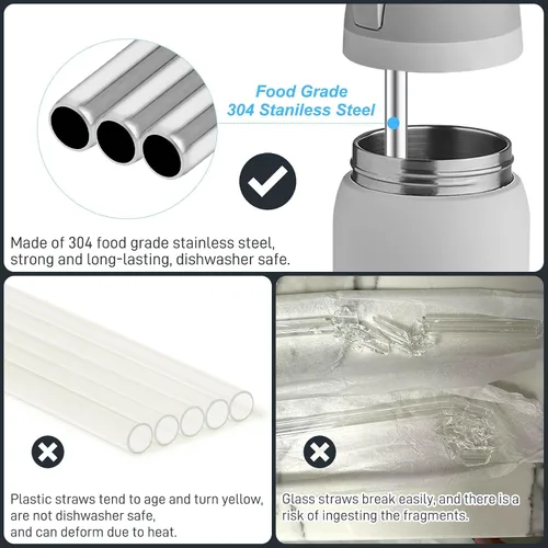 Miniatura 5 de 4 piezas de pajitas de acero inoxidable de repuesto compatibles con botella Owala 40 oz, pajitas reutilizables con 2 cepillos de limpieza, pajita