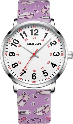 BOFAN Reloj de enfermera para enfermera, profesionales médicos, estudiantes, médicos con esfera fácil de leer, segunda mano y 24 horas, banda de