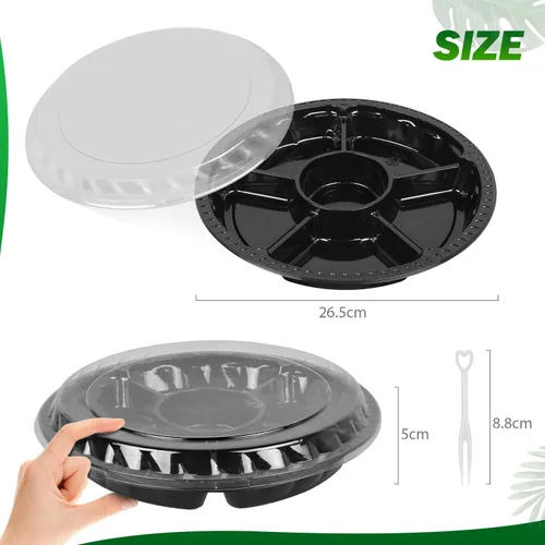 Miniatura 2 de Bandeja de plástico para aperitivos con tapa, resistente, reciclable de 12 pulgadas, bandejas para aperitivos de frutas vegetarianas, recipientes
