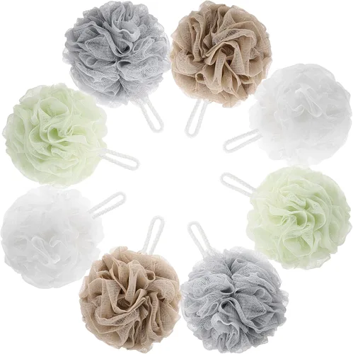 Esponja de baño de 8 puf de malla pequeña, esponja de ducha exfoliante para cuerpo de lufa de malla