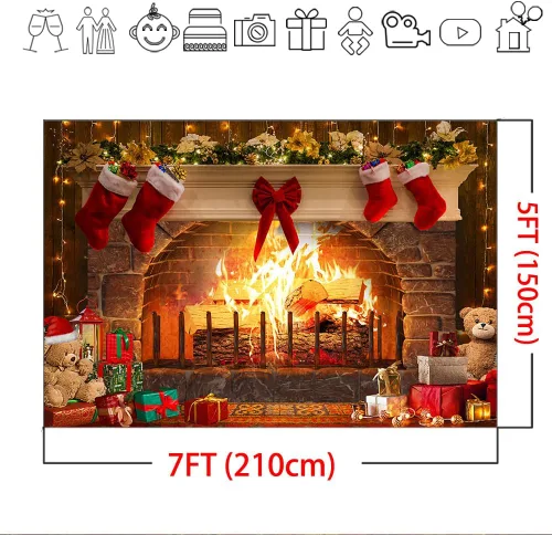 Miniatura 6 de Mocsicka Telón de fondo de chimenea de Navidad de 7 x 5 pies para fotografía, chimenea, pared de ladrillo rojo, telón de fondo de fotografía