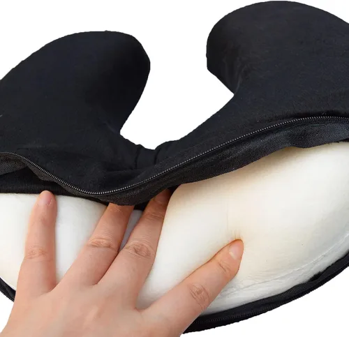 Miniatura 4 de Almohada de viaje en forma de U de espuma viscoelástica Soporte para el cuello Cojín de reposacabezas (negro)