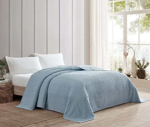 Miniatura 2 de Beatrice Home Fashions Colcha de chenilla de canal, matrimonial, color azul