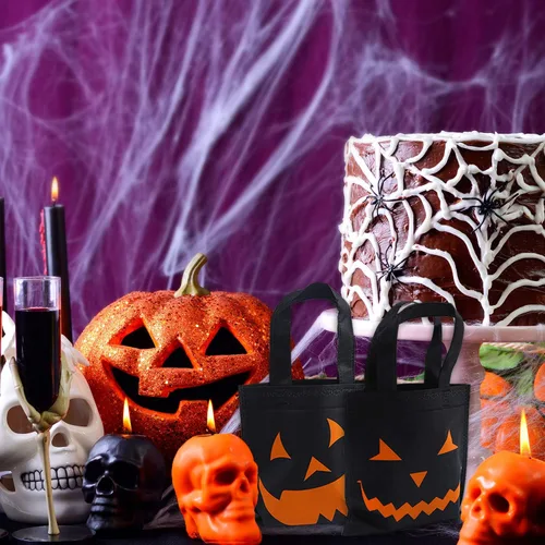 Miniatura 6 de Elcoho Paquete de 30 bolsas no tejidas de Halloween para pedir dulces o trucos, bolsas de calabaza, bolsas de regalo con asas, recuerdos de fiesta
