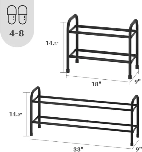 Miniatura 2 de Zapatero ampliable, zapatero pequeño de metal de 2 niveles, organizador de zapatos ajustable, estante de almacenamiento para armario, entrada