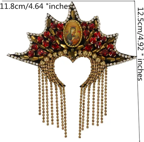 Miniatura 3 de Parches para insignias con borlas y diamantes de imitación de cruz y corazón con cuentas de Virgen María, para manualidades, 1 unidad, 221016D (B)