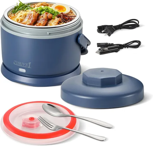 Miniatura 8 de Lonchera eléctrica para adultos de 40 oz, calentador de alimentos portátil 12V/24V/110V/220V, lonchera con calefacción para trabajo, oficina, Negro