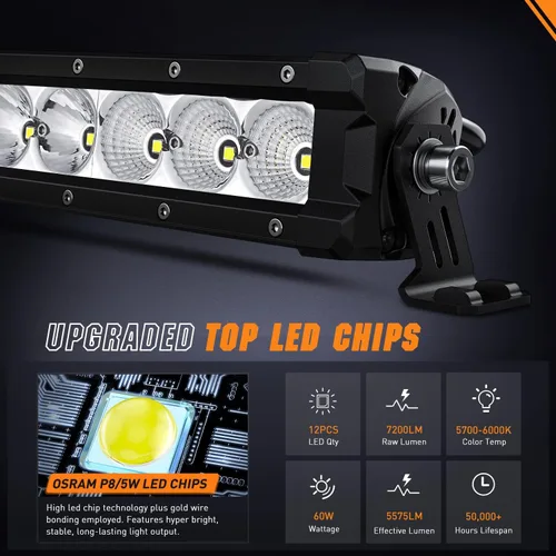 Miniatura 2 de Nilight Barra de luz LED de 16 pulgadas, 60 W, haz combinado de focos de inundación, 7200 lm, Osram P8/5 W, luces delgadas de una sola fila, luces