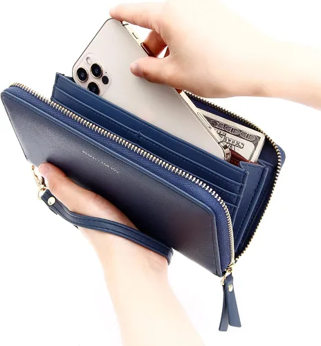 Miniatura 73 de Badiya Billetera para mujer con bloqueo RFlD de cuero con cremallera alrededor de carteras de gran capacidad