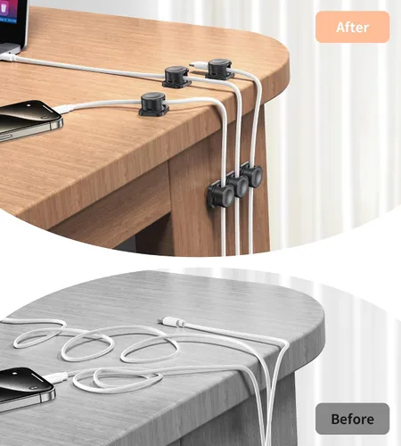 Miniatura 5 de [16 piezas] Organizador de cables, clips magnéticos para cables, organizadores de cables con adhesivo mejorado, organizador de escritorio