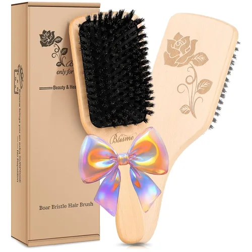 Bsisme Cepillo de pelo, cepillos de cerdas de jabalí para mujeres, hombres y niños, cepillo de madera con cerdas naturales para cabello fino y