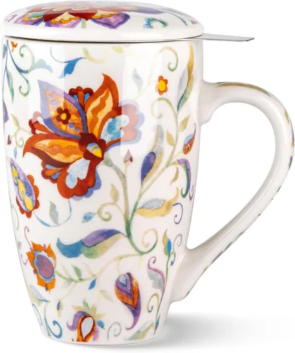 Miniatura 14 de GBHOME Taza de té con infusor y tapa, taza grande de cerámica de hoja suelta de 18 onzas, apta para microondas, apta para lavavajillas, perfecta