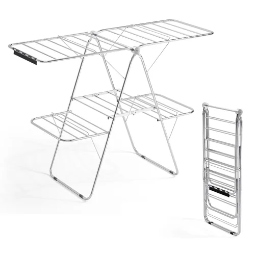 Miniatura 2 de APEXCHASER Tendedero de secado de ropa con 4 alas, estante de secado de acero inoxidable con clips para calcetines, conectores metálicos, altura