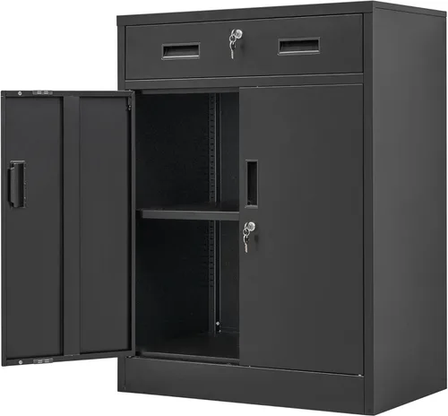 Wanfu Gabinete de almacenamiento de metal, 36 pulgadas de alto x 28 pulgadas de ancho x 16 pulgadas de profundidad con 1 cajón y estante ajustable,