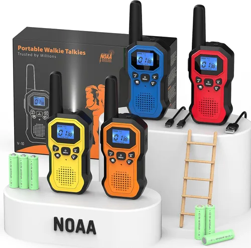 Walkie Talkies para adultos Radios de 2 vías de largo alcance para niños recargables paquete de 4 unidades, senderismo, camping, esquí, equipo de