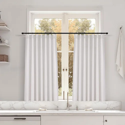 Miniatura 39 de Juego de 2 paneles de cortinas de ventana de cocina beige de 24 pulgadas de largo, con textura de lino, plisadas, filtrantes de luz, semi pequeñas