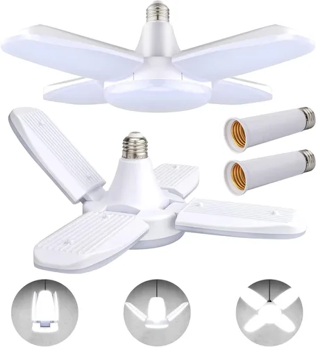 Miniatura 10 de Paquete de 2 bombillas LED de garaje, mini luces LED de techo de garaje de 50 W, 4 paneles ajustables, bombilla LED de garaje de 5000 lúmenes, luz