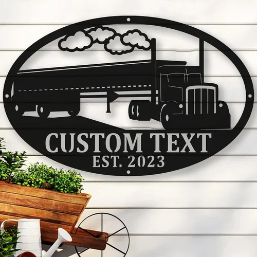 Miniatura 76 de Letrero de metal personalizado con nombre de camión, semirremolque, arte de pared para valla de garaje, patio, decoración al aire libre, letrero