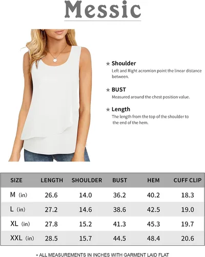 Miniatura 5 de Messic Camiseta sin mangas para mujer, de doble capa, de gasa, casual, tipo túnica