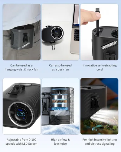 Miniatura 5 de Clip de cintura portátil 2025 y ventilador de cinturón personal, ventilador de camisa recargable con cable integrado ligero y retráctil, flujo