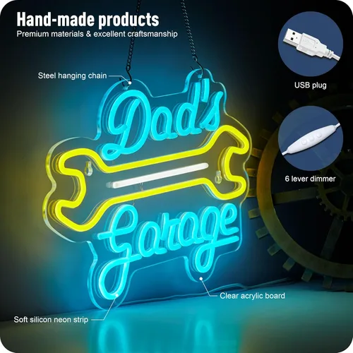Miniatura 2 de Letrero de neón de garaje para decoración de pared, luz LED del garaje de papá, letreros de automóviles para taller de reparación de autos, cueva