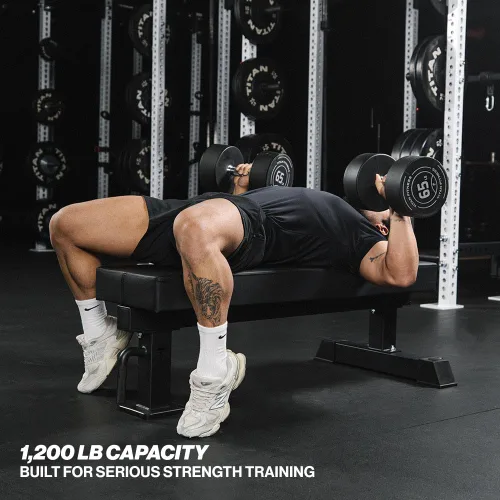 Miniatura 4 de Titan Fitness TITAN Series Banco plano de un solo poste, clasificado 1,200 libras, almohadilla de vinilo HeftyGrip de 4 pulgadas de grosor, banco