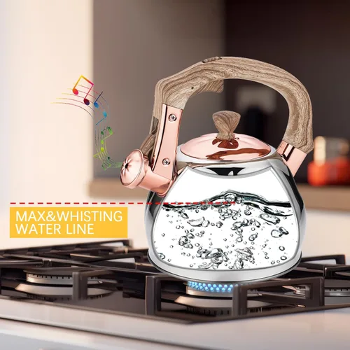 Miniatura 2 de Hervidor de té de acero inoxidable para estufa con mango ergonómico a prueba de calor y silbato de 2.5 cuartos