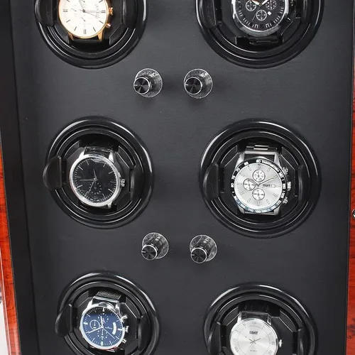 Miniatura 3 de Bobinadoras de reloj para 6 relojes automáticos soporte de exhibición vertical de madera con superficie pulida almohada ajustable puerta de vidrio