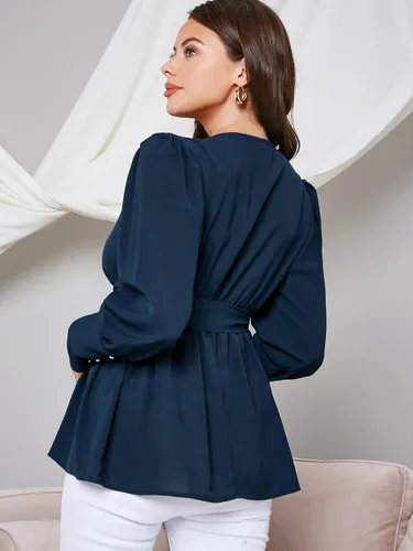 Miniatura 2 de Floerns Blusa de maternidad de manga larga con cuello en V y cinturón para mujer