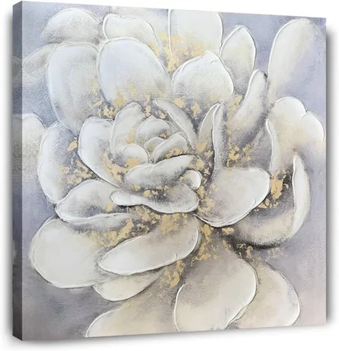 Waowumar Lienzo decorativo para pared, diseño de magnolia gris y dorado, pintura contemporánea con textura floral para decoración de dormitorio y