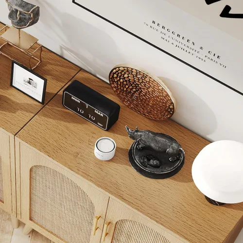 Miniatura 5 de Rovaurx Juego de 2 gabinetes de almacenamiento de ratán con puertas, gabinete de piso de baño de acento, aparador moderno para sala de estar, Natural
