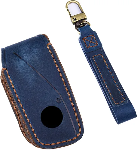 Miniatura 8 de Funda de cuero para llavero de automóvil, compatible con BMW 2023, nuevo X7 I7 XI 7 Series Funda de cuero hecha a mano con 4 botones, color marrón