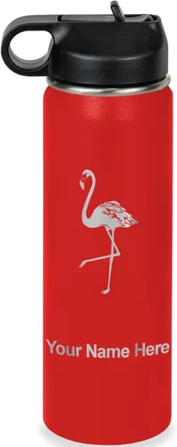 Miniatura 32 de LaserGram Botella de agua personalizada, flamenco, acero inoxidable de doble pared aislada al vacío con popote superior, regalo grabado