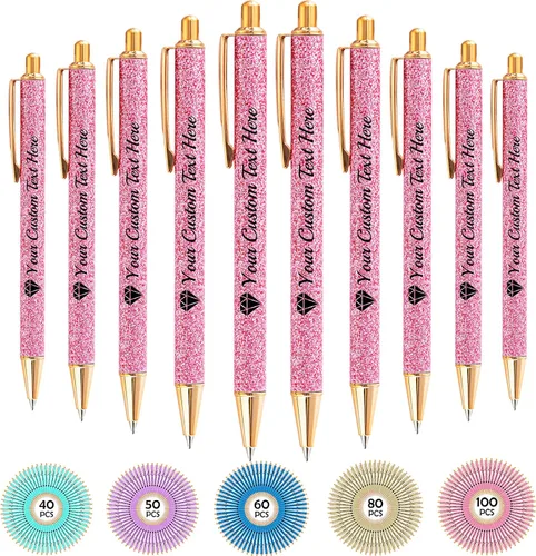 Miniatura 91 de Hasta 100 bolígrafos personalizados con nombre a granel, bolígrafo con purpurina de impresión personalizada, grabado gratis, texto con logotipo