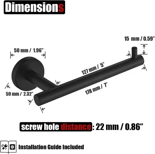 Miniatura 2 de JQK Soporte de papel higiénico negro, dispensador de papel higiénico de acero inoxidable 304 de 5 pulgadas de grosor de 0.032 in, montaje en pared