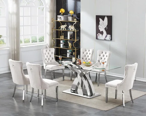 Miniatura 21 de Mesa de comedor de cristal para 6-8 personas, mesa rectangular de comedor de cocina de 70 pulgadas con tapa de vidrio templado y base de acero
