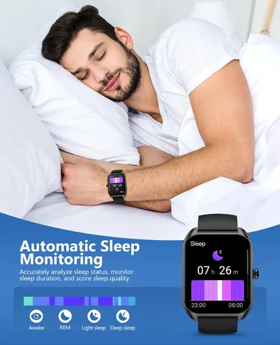 Miniatura 5 de Reloj inteligente (respuesta/hacer llamadas) para hombres y mujeres, reloj inteligente de 2.02 pulgadas con oxígeno en sangre, presión arterial