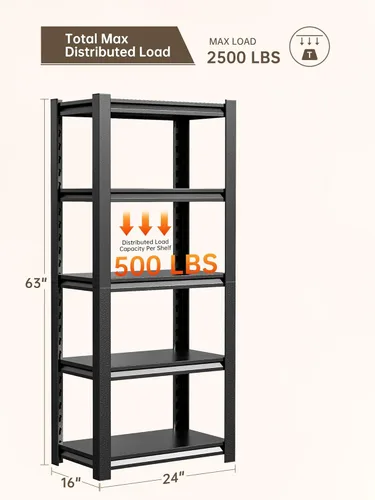 Miniatura 3 de JHYKHG Estantes de almacenamiento de 63 pulgadas de alto, estantería de garaje resistente de 5 niveles, estantería ajustable, estante de metal