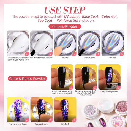 Miniatura 8 de Born Pretty Polvo de Purpurina para Uñas, Cromado Rosa, Espejo Metálico, Holográfico, Aurora, Pigmento en Polvo, Juego de Decoración de Uñas, 6