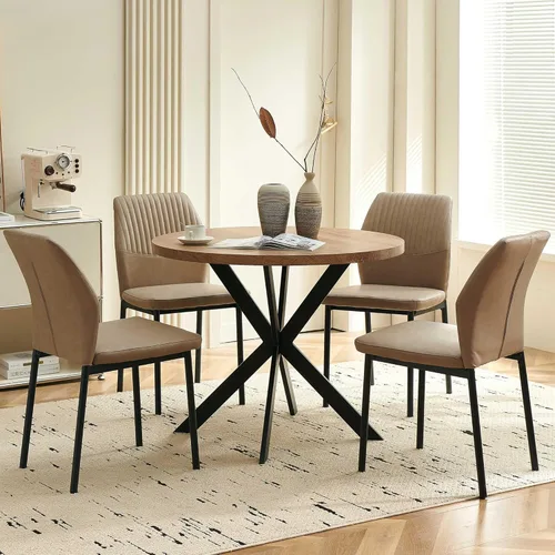Miniatura 8 de Juego de Mesa de Comedor Redonda de 37" para 4, Juego de Café Pequeño Moderno de Mediados de Siglo para Comedor Cocina Apartamento