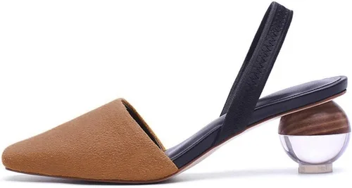 Miniatura 13 de Fericzot Mule Shoes Sandalias esféricas de tacón transparente Zapatillas de punta cuadrada Slip On Bombas Slingback Zapatos de vestir de boda