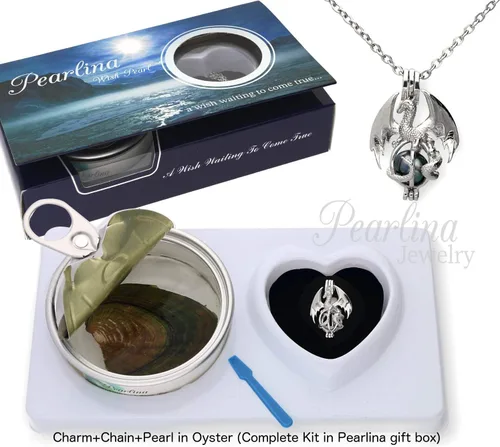 Miniatura 2 de Pearlina Juego de joyas de collar de perlas reales de dragón plateado Haz un deseo de éxito, amor, salud, riqueza Perla cultivada en agua fresca