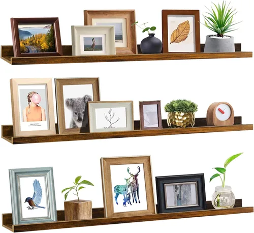 Miniatura 13 de Giftgarden Estantes flotantes de 16 pulgadas montados en la pared, estante de madera de grano de madera beige blanco cremoso para baño, dormitorio
